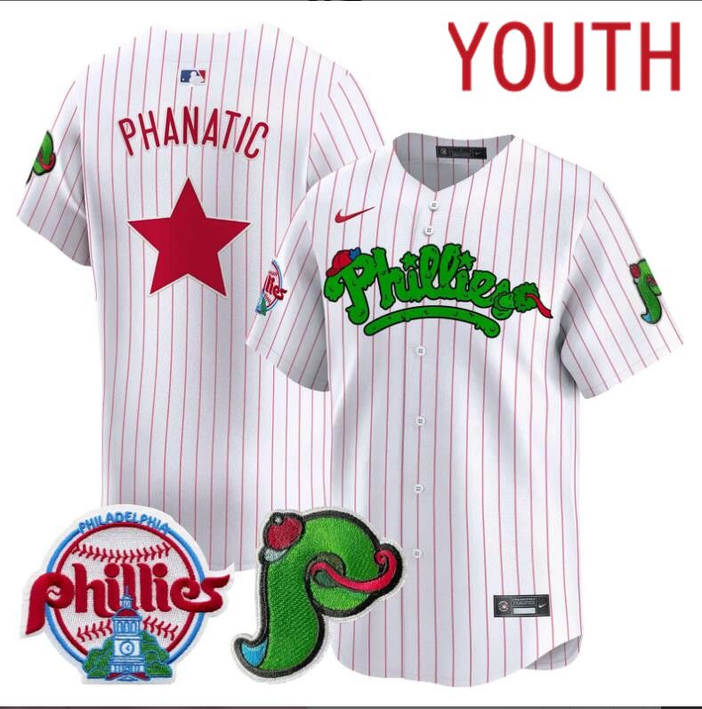 Youth  Philadelphia Phillies  Phanatic white with red strips Limited 2024 MLB Nike jersey